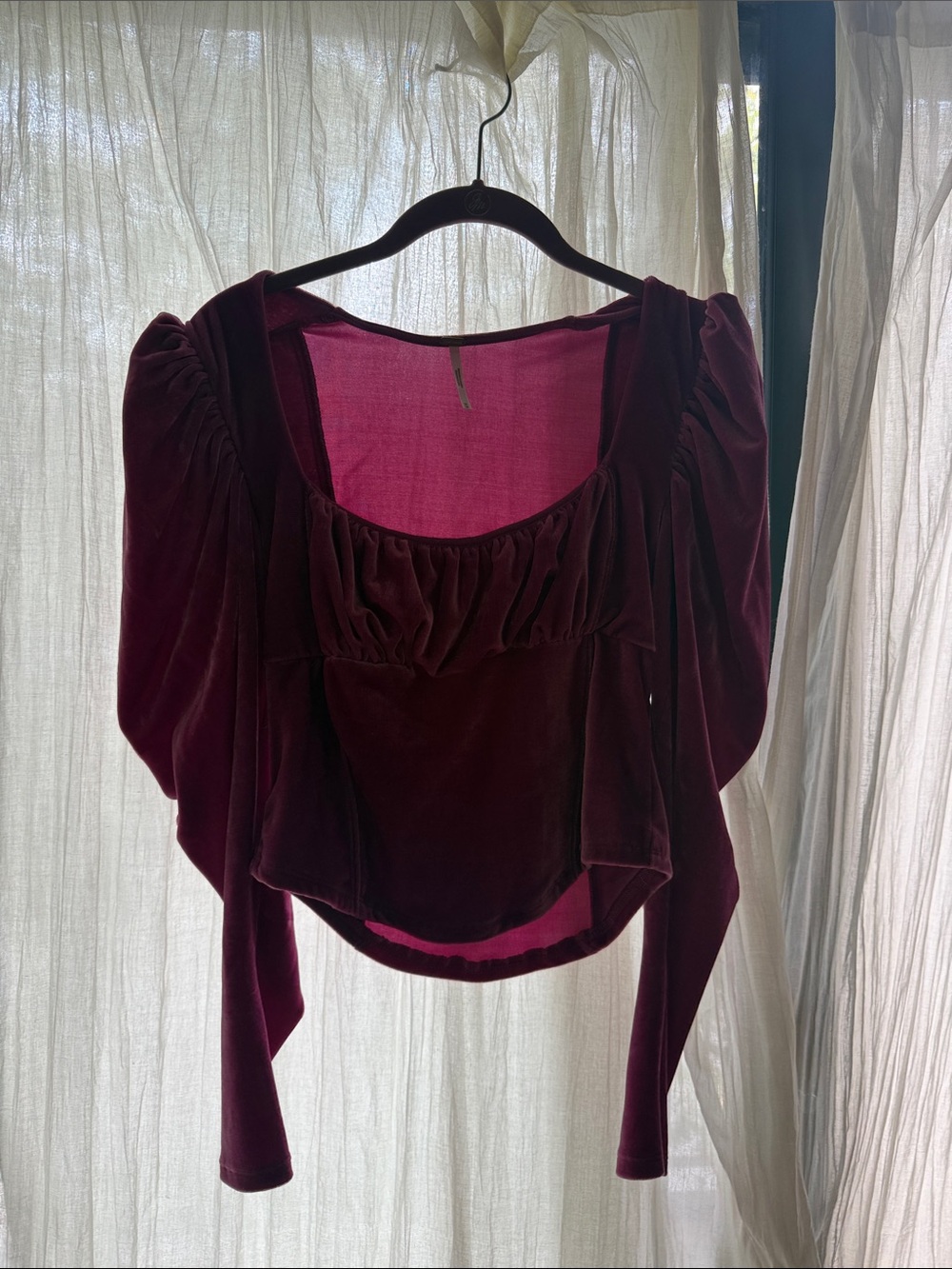Free People Puff Sleeve Magenta Blouse - Size: Medium